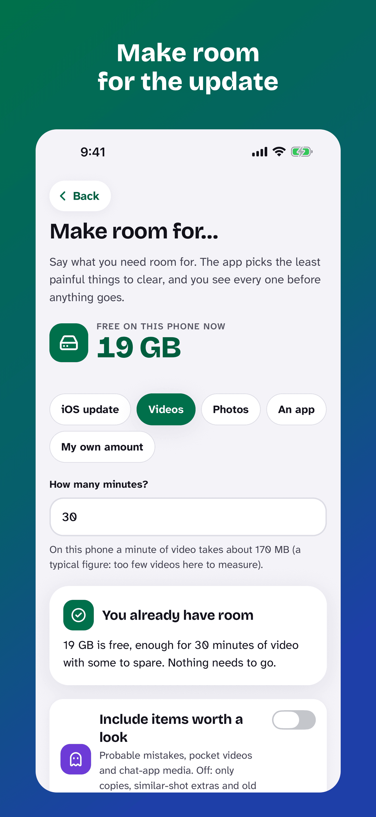 Screenshot: Make room for the update