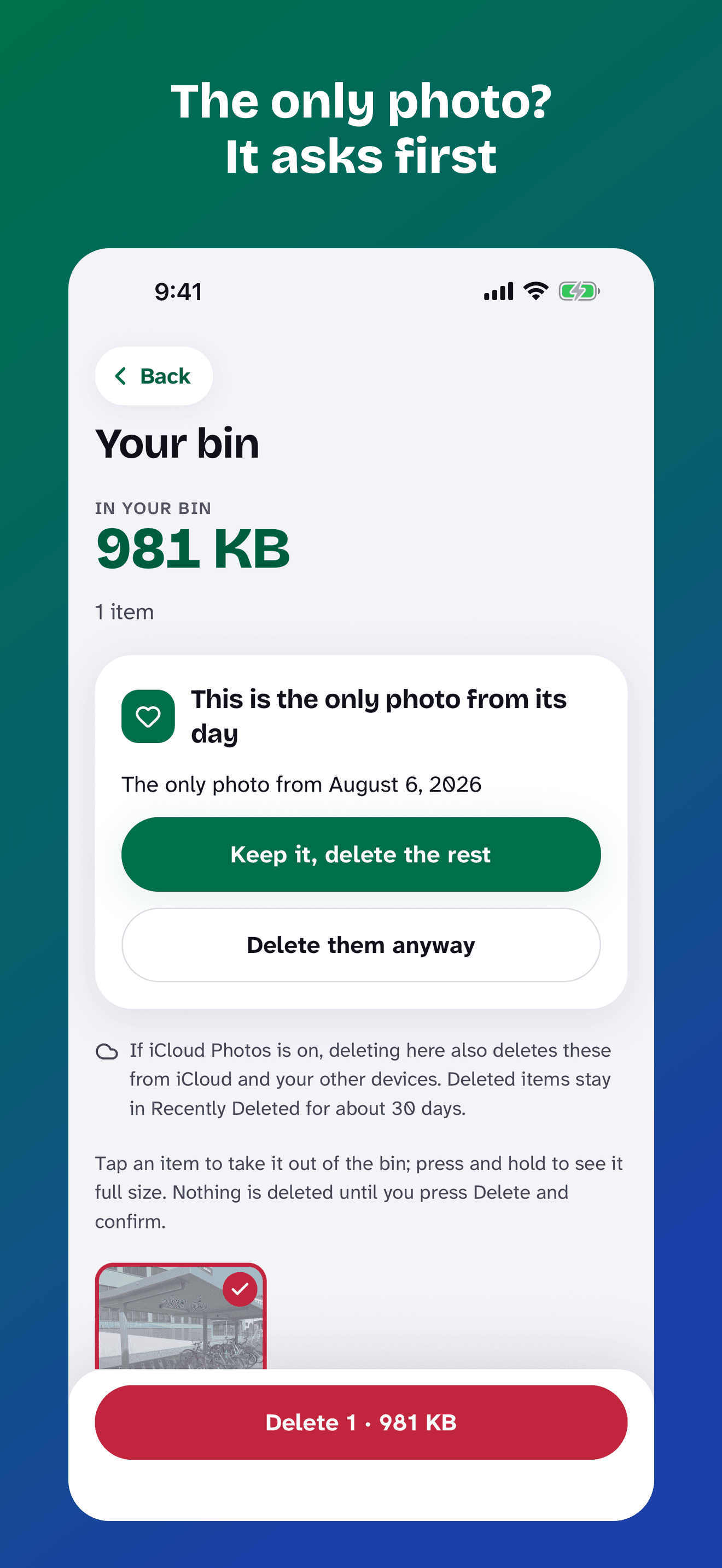 Screenshot: The only photo? It asks first